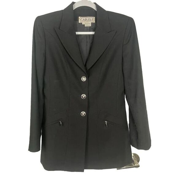 Vintage 90s CARLISLE 100% Wool Jacket Blazer Women’s Size 4 Zippered‎ Pockets - Picture 1 of 9